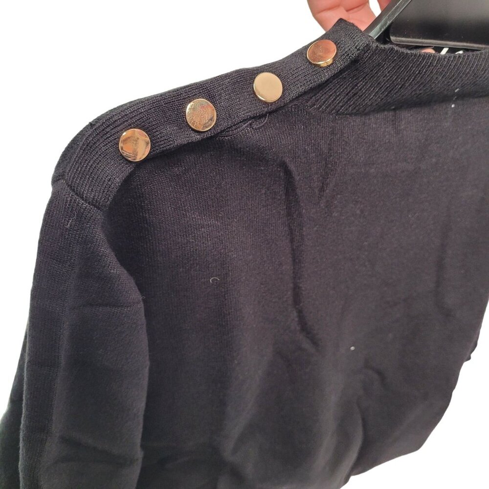 Women Black Mock Neck Sweater Long Sleeves With Shoulder Buttons Size X-Large - Picture 7 of 12